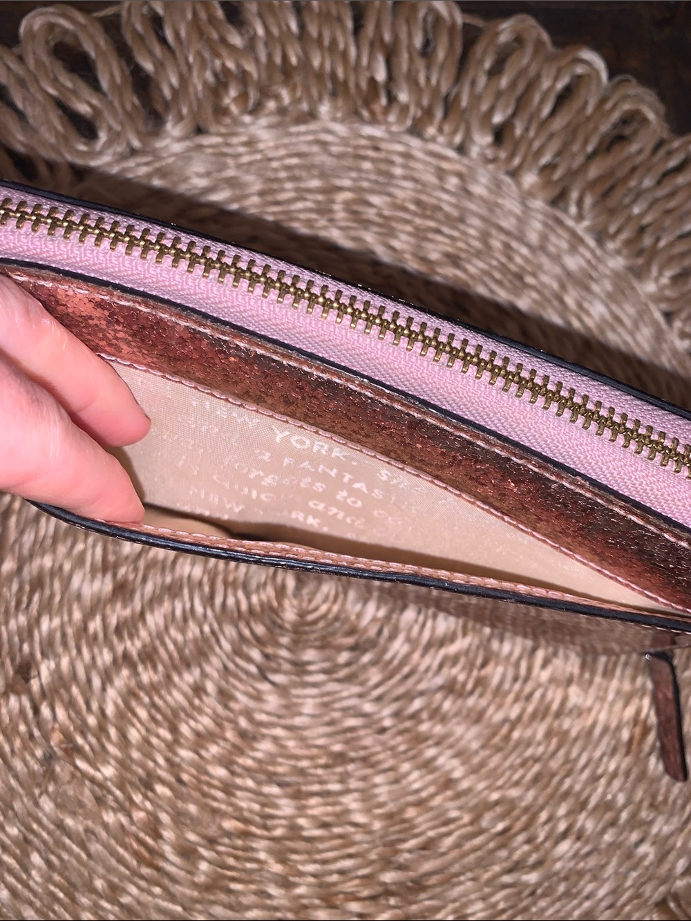 Kate Spade Storybook lining pink glitter zip around wallet - Picture 6 of 9